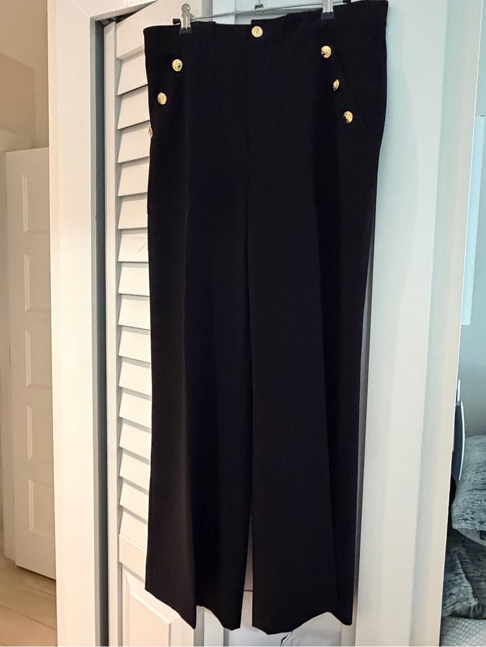 Zara High-Waist Black Wide-Leg Pants with Gold Buttons